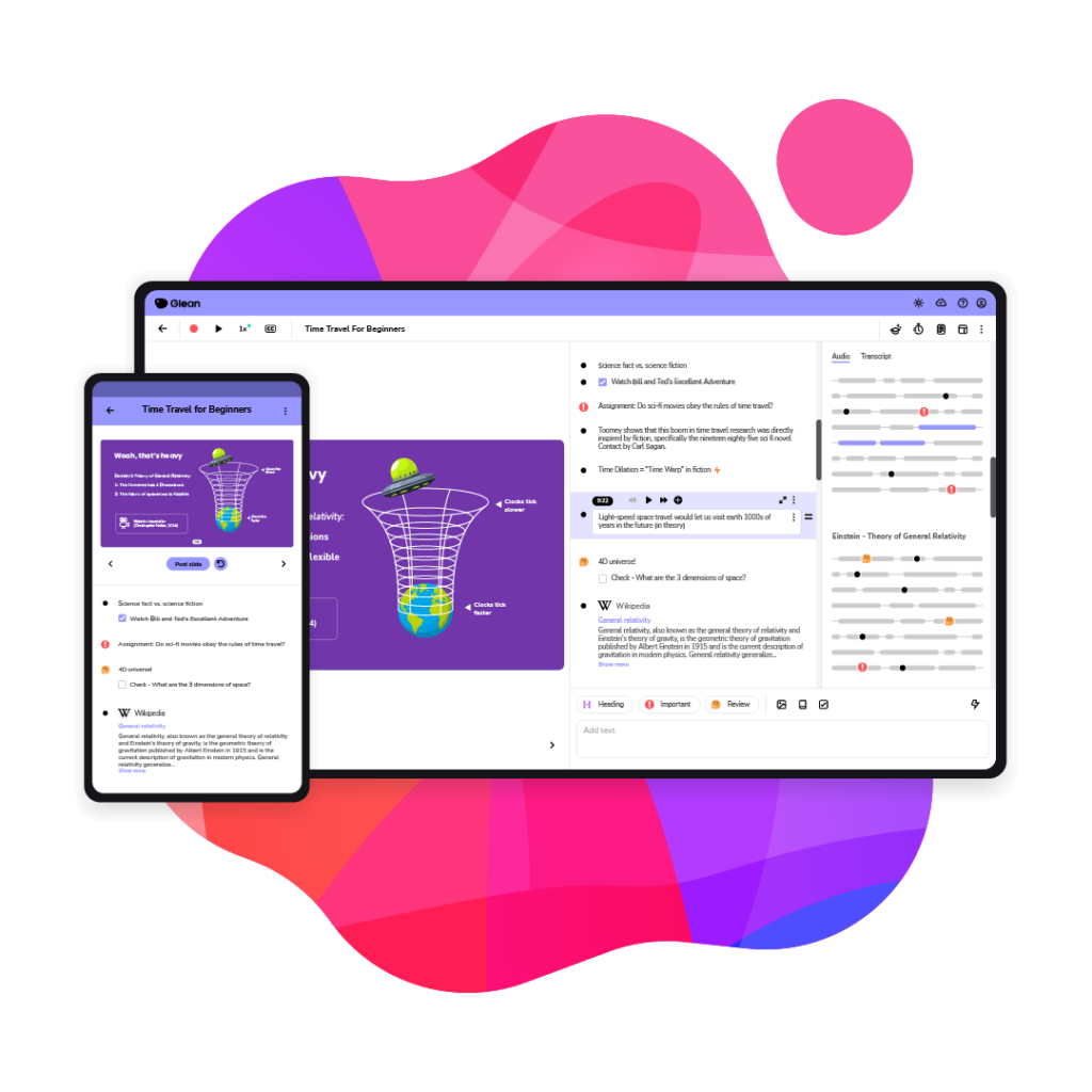 Example of what Glean looks like on the app in in a desktop window.