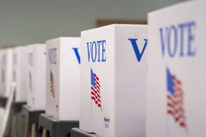 Photo of voting booths in a row.